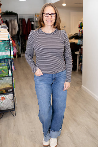 Striped Puff Long Sleeve Tee-Top-Doe & Rae-Stella Violet Boutique in Arvada, Colorado