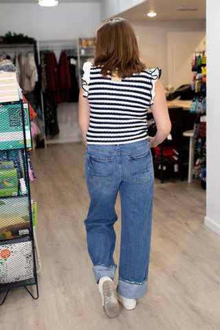 Ruffle Sleeve Striped Sweater-Shirts & Tops-Blu Pepper-Stella Violet Boutique in Arvada, Colorado