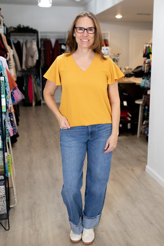 Flutter Sleeve V-Neck Top-Shirts & Tops-Zenana-Stella Violet Boutique in Arvada, Colorado