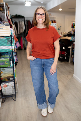 Crew Neck Roll Up Sleeve Tee-Shirts & Tops-Staccato-Stella Violet Boutique in Arvada, Colorado