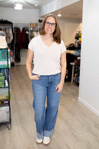 Exposed Seam Short Sleeve Sweater-Shirts & Tops-Blu Pepper-Stella Violet Boutique in Arvada, Colorado