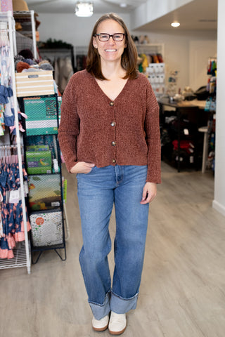 Chenille V-Neck Cardigan-Shirts & Tops-White Birch-Stella Violet Boutique in Arvada, Colorado