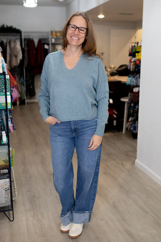 Split Neck Knit Sweater-Shirts & Tops-Blu Pepper-Stella Violet Boutique in Arvada, Colorado