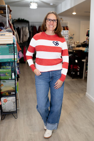 Heart Embroidered Crew Neck Sweater-Shirts & Tops-Staccato-Stella Violet Boutique in Arvada, Colorado