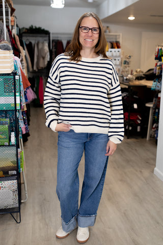 Striped Drop Shoulder Sweater-Shirts & Tops-Blu Pepper-Stella Violet Boutique in Arvada, Colorado