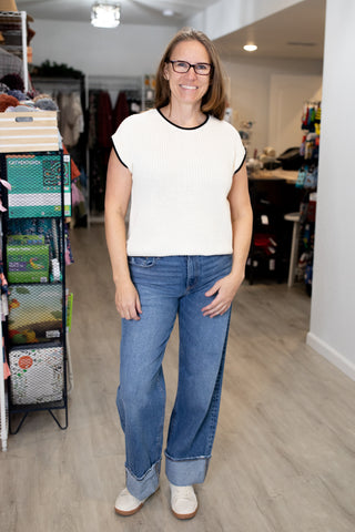 Contrast Trim Cap Sleeve Knit Sweater-Shirts & Tops-Blu Pepper-Stella Violet Boutique in Arvada, Colorado