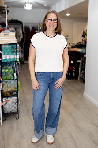 Contrast Trim Cap Sleeve Knit Sweater-Shirts & Tops-Blu Pepper-Stella Violet Boutique in Arvada, Colorado