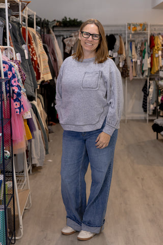 Cozy Contrast Hacci Pullover-Shirts & Tops-Zenana-Stella Violet Boutique in Arvada, Colorado