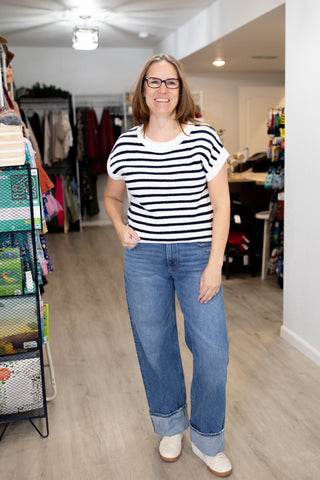Stripe Crew Neck Knit Pullover-Shirts & Tops-Blu Pepper-Stella Violet Boutique in Arvada, Colorado