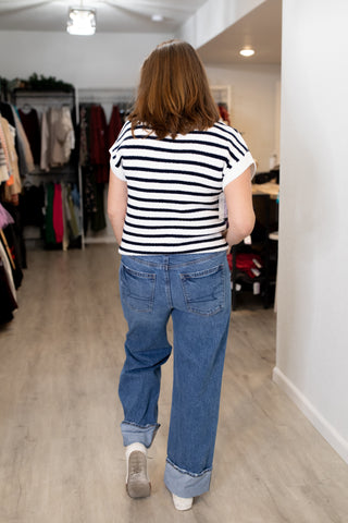 Stripe Crew Neck Knit Pullover-Shirts & Tops-Blu Pepper-Stella Violet Boutique in Arvada, Colorado