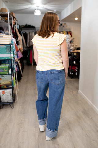 V-Neck Ruffle Sleeve Tee-Shirts & Tops-Staccato-Stella Violet Boutique in Arvada, Colorado