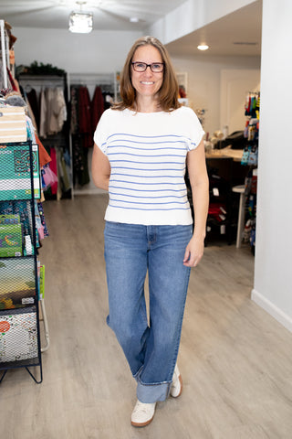 Boat Neck Striped Sweater-Shirts & Tops-Staccato-Stella Violet Boutique in Arvada, Colorado