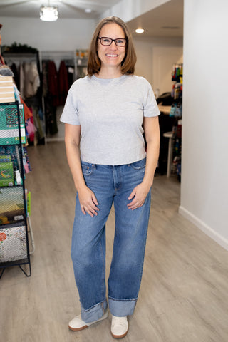 Cropped Short Sleeve Tee-Shirts & Tops-Zenana-Stella Violet Boutique in Arvada, Colorado