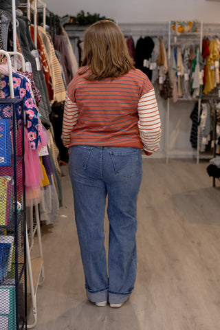 Striped French Terry Sweatshirt-Shirts & Tops-Staccato-Stella Violet Boutique in Arvada, Colorado