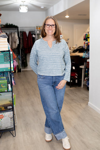 Split Neck Marled Knit Top-Shirts & Tops-Blu Pepper-Stella Violet Boutique in Arvada, Colorado