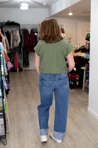 Cropped Folded Sleeve Tee-Shirts & Tops-Zenana-Stella Violet Boutique in Arvada, Colorado