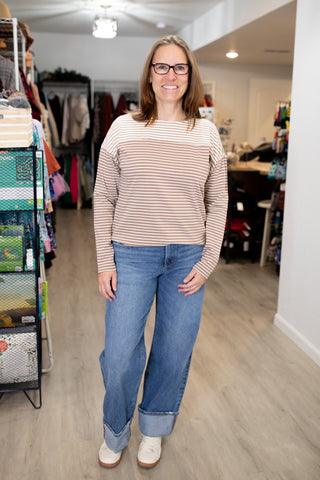 Striped Knit Top with Back Placket-Top-Doe & Rae-Stella Violet Boutique in Arvada, Colorado