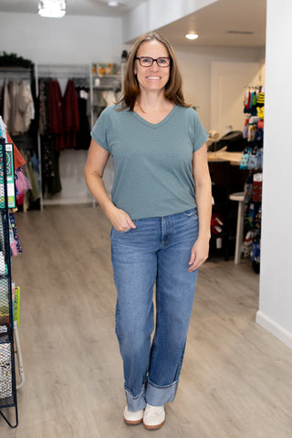 V-Neck Pointelle Tee-Shirts & Tops-Staccato-Stella Violet Boutique in Arvada, Colorado