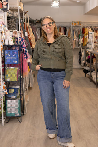 Pointelle Open Knit Sweater Jacket-Top-Doe & Rae-Stella Violet Boutique in Arvada, Colorado