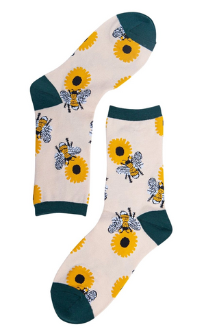 Women's Bamboo Socks - Bumblebees and Sunflowers-Socks-Sock Talk-Stella Violet Boutique in Arvada, Colorado