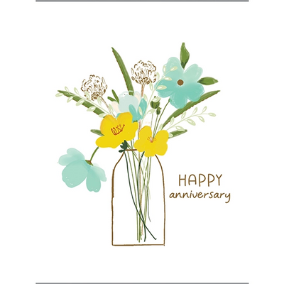 Yellow Flower Vase Anniversary Card-Greeting Card-Gina B Designs-Stella Violet Boutique in Arvada, Colorado
