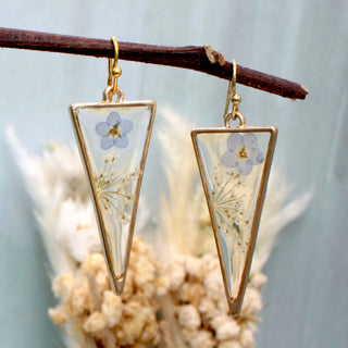 Long Triangle Gold Dried Flower Earrings-Earrings-Zad-Stella Violet Boutique in Arvada, Colorado