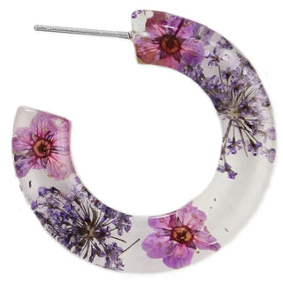 Purple Dried Flowers Acrylic Hoop Earrings-Earrings-Zad-Stella Violet Boutique in Arvada, Colorado