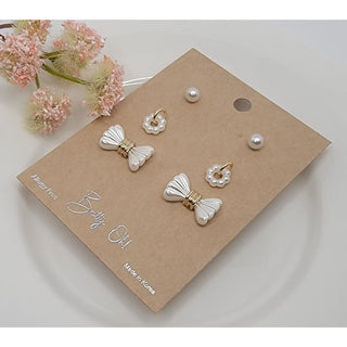 Mini Pearl & Bow Three Pair Earring Set-Earrings-Betty Oh-Stella Violet Boutique in Arvada, Colorado