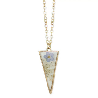 Long Triangle Gold Dried Flower Necklace-Earrings-Zad-Stella Violet Boutique in Arvada, Colorado