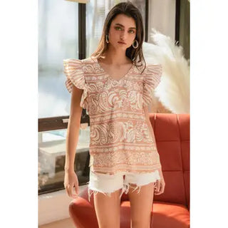 Paisley Ruffle Sleeve Blouse-Shirts & Tops-Bibi-Stella Violet Boutique in Arvada, Colorado