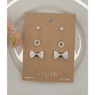 Mini Pearl & Bow Three Pair Earring Set-Earrings-Betty Oh-Stella Violet Boutique in Arvada, Colorado