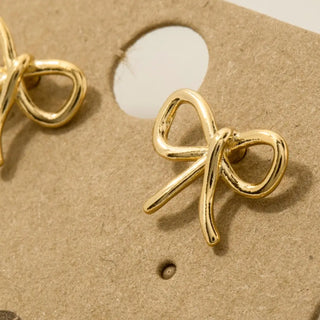 Wire Ribbon Bow Stud Earrings-Earrings-Fame Accessories-Stella Violet Boutique in Arvada, Colorado