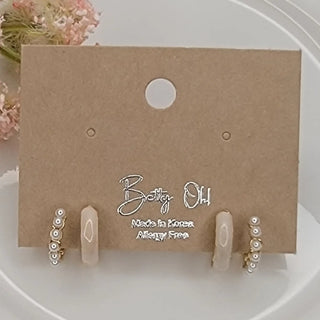 Double Layer Pearl & Enamel Mini Hoop Earrings-Earrings-Betty Oh-Stella Violet Boutique in Arvada, Colorado