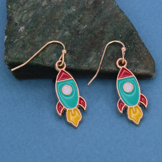 Blast Off Enamel Rocket Earrings-Earrings-Zad-Stella Violet Boutique in Arvada, Colorado