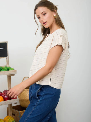 Multi Color Stitch Split Neck Knit Top-Shirts & Tops-Blu Pepper-Stella Violet Boutique in Arvada, Colorado