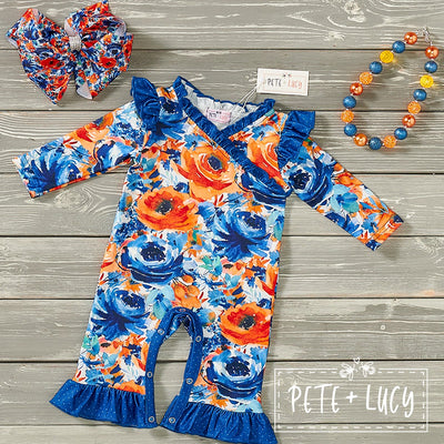 Painted Floral Infant Girl Romper-Romper-Pete & Lucy-Stella Violet Boutique in Arvada, Colorado