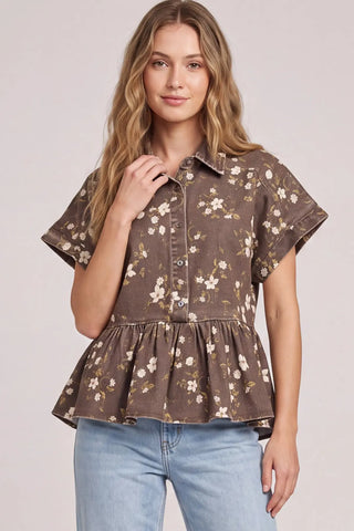 Stretch Flower Print Button Down Top-Top-She + Sky-Stella Violet Boutique in Arvada, Colorado