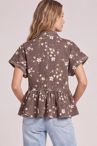 Stretch Flower Print Button Down Top-Top-She + Sky-Stella Violet Boutique in Arvada, Colorado