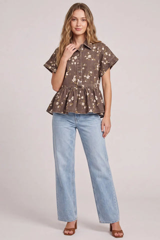 Stretch Flower Print Button Down Top-Top-She + Sky-Stella Violet Boutique in Arvada, Colorado