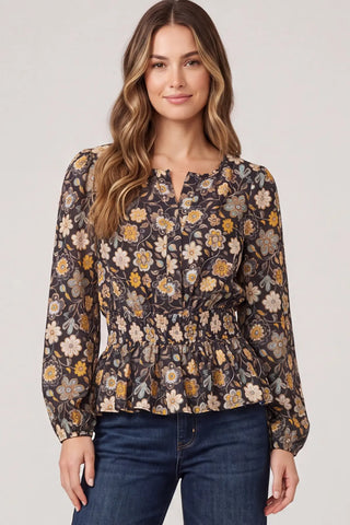Long Sleeve Floral Print Woven Top-Top-She + Sky-Stella Violet Boutique in Arvada, Colorado
