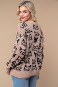 Cat Print Knit Sweater-Shirts & Tops-White Birch-Stella Violet Boutique in Arvada, Colorado