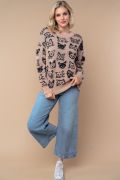 Cat Print Knit Sweater-Shirts & Tops-White Birch-Stella Violet Boutique in Arvada, Colorado