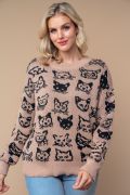 Cat Print Knit Sweater-Shirts & Tops-White Birch-Stella Violet Boutique in Arvada, Colorado