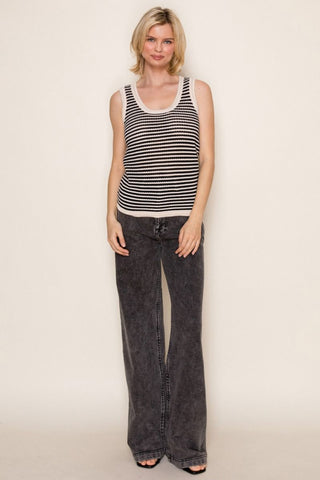 Breezy Stripe Open Knit Tank-Shirts & Tops-White Birch-Stella Violet Boutique in Arvada, Colorado