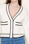 Contrast Trim Button Front Cardigan-Shirts & Tops-White Birch-Stella Violet Boutique in Arvada, Colorado
