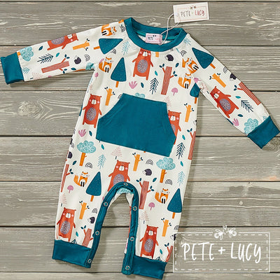 Trees & Dots Infant Boys Romper-Romper-Pete & Lucy-Stella Violet Boutique in Arvada, Colorado