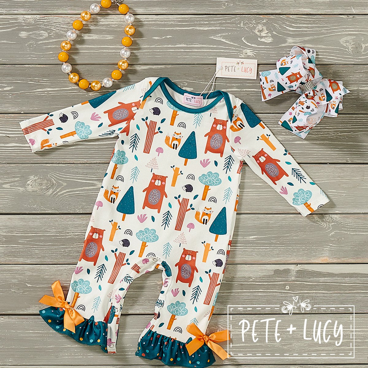 Trees & Dots Infant Girls Romper-Romper-Pete & Lucy-Stella Violet Boutique in Arvada, Colorado