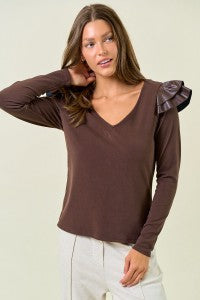 V-Neck Ruffle Long Sleeve Top-Top-Doe & Rae-Stella Violet Boutique in Arvada, Colorado