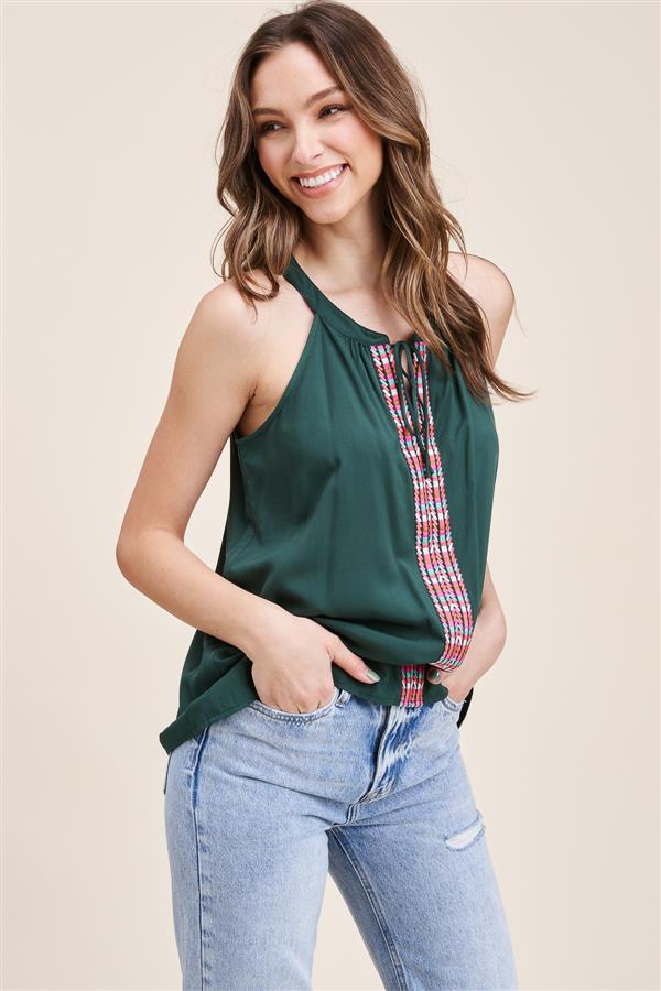 Halter Tie Neck Embroidered Sleeveless Top-Shirts & Tops-Staccato-Stella Violet Boutique in Arvada, Colorado