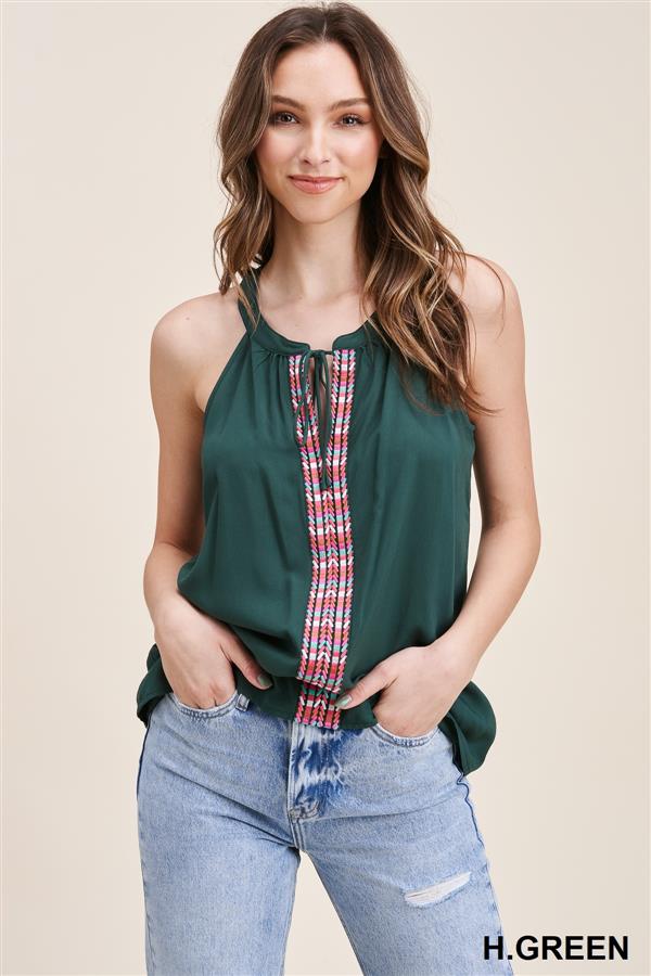 Halter Tie Neck Embroidered Sleeveless Top-Shirts & Tops-Staccato-Stella Violet Boutique in Arvada, Colorado